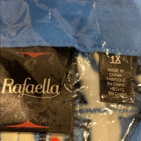 (Size 1X, 2X) Rafaella Blue Printed Slit Neck Top - Picture 6 of 10